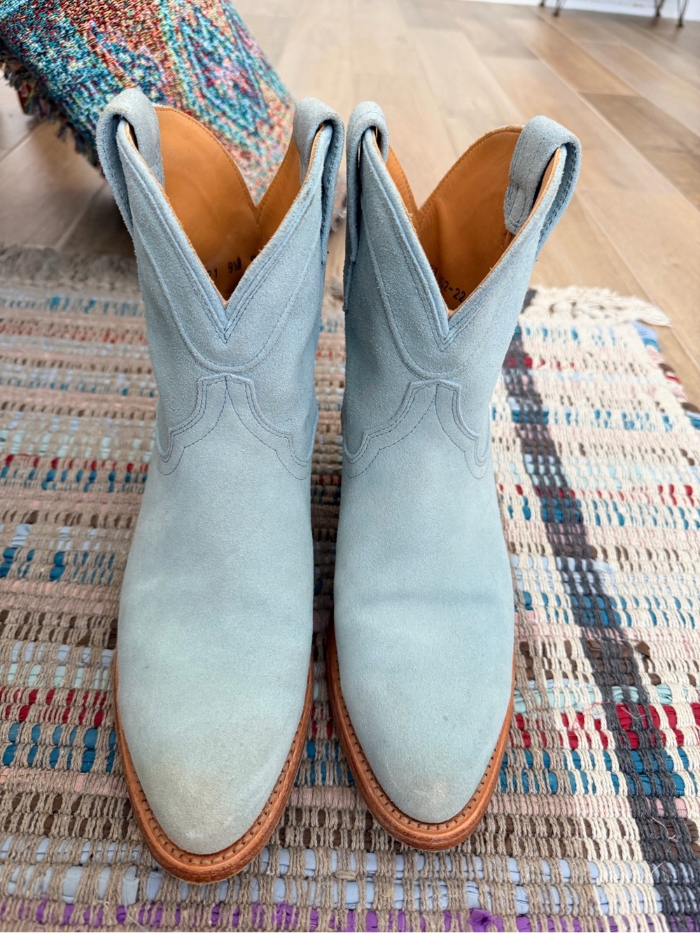 Tecovas Lucy Cowboy Boot in Sky Blue Suede